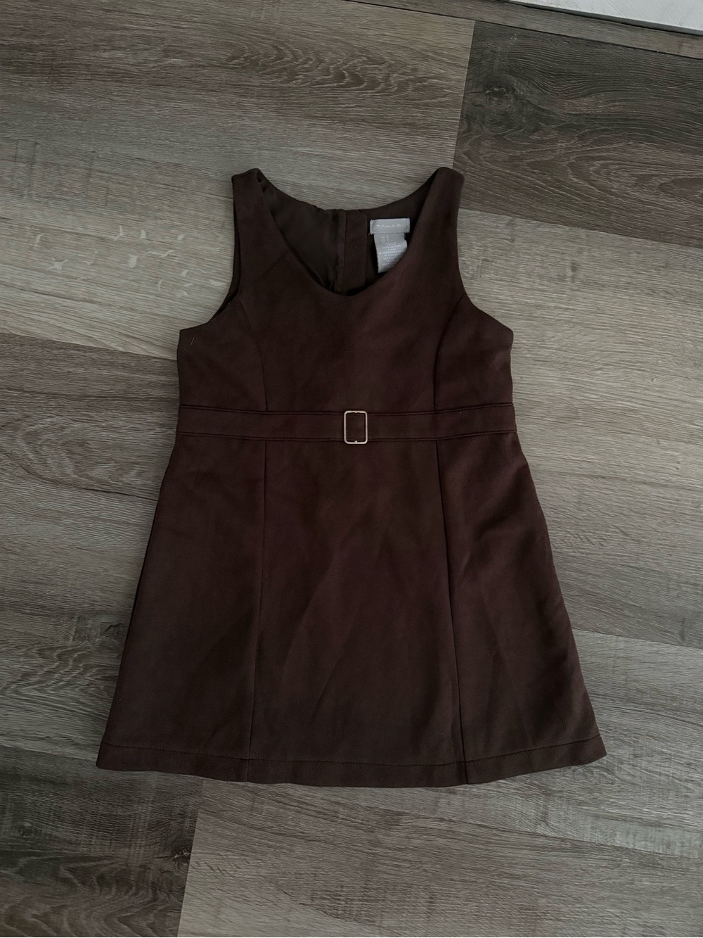 Tahari Dark Brown Sleeveless Mini Dress with Buckle Waist